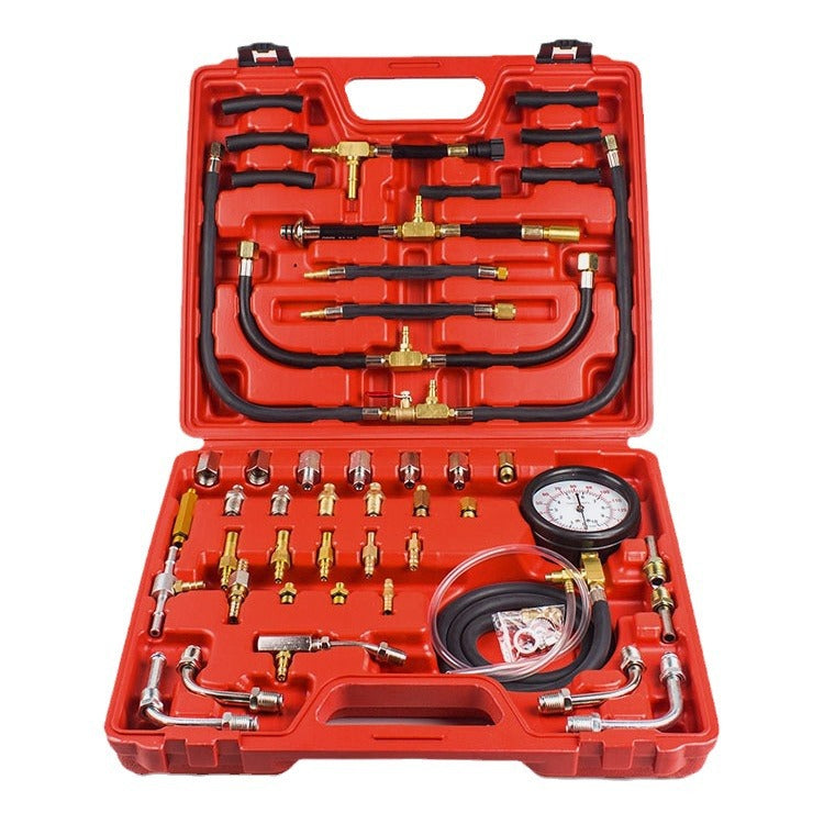 TU-443 Kraftstoffdruckprüfer Set – Profi Benzindruck-Manometer für Einspritzsysteme – Kraftstoffpumpen-Tester mit Adaptern für PKW – Diagnosetool für Kraftstoffsysteme