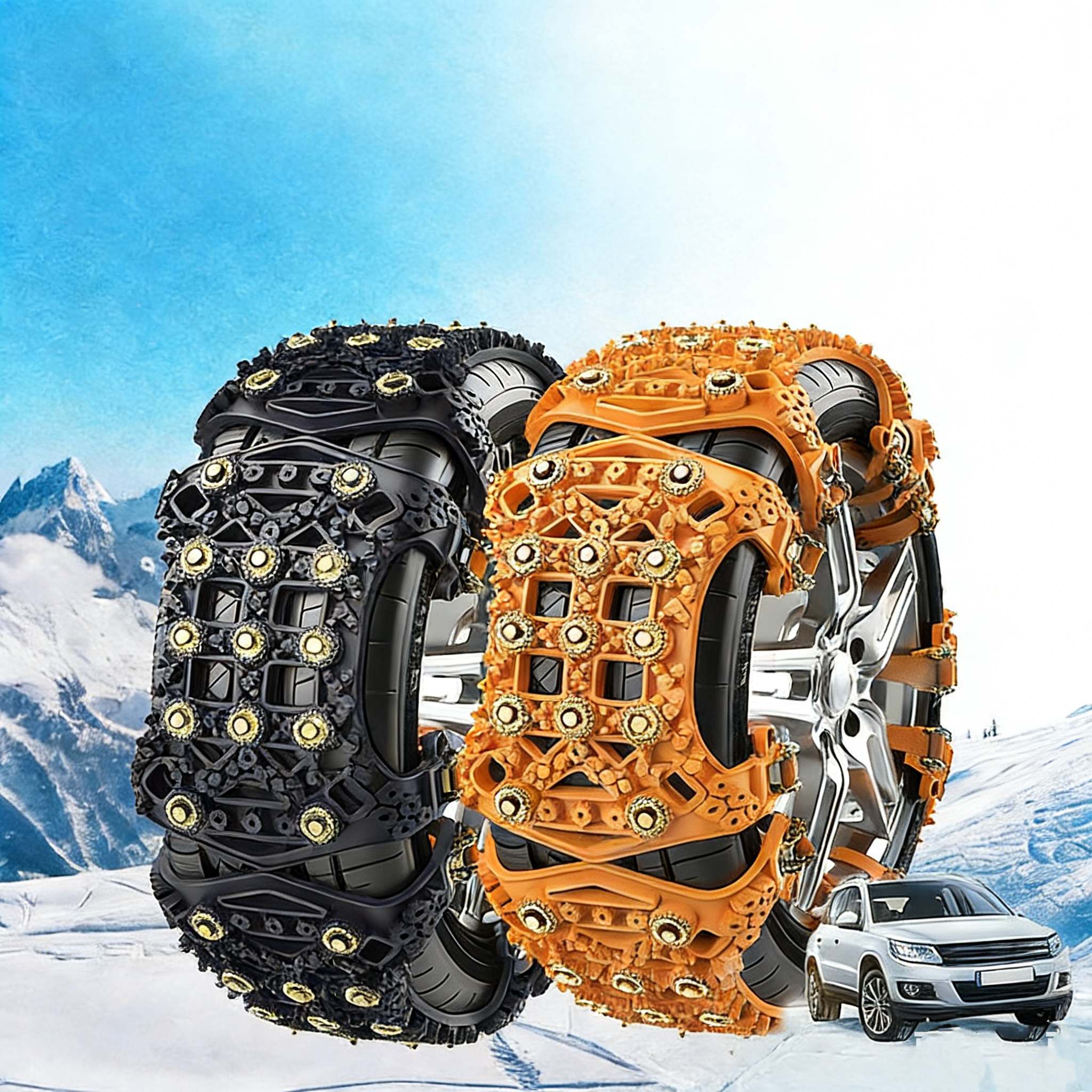 Universal Schneeketten für PKW & SUV – TPU Anti-Rutsch-Ketten für Eis, Schnee & Matsch – Notfall-Anfahrhilfe, 6er-Set