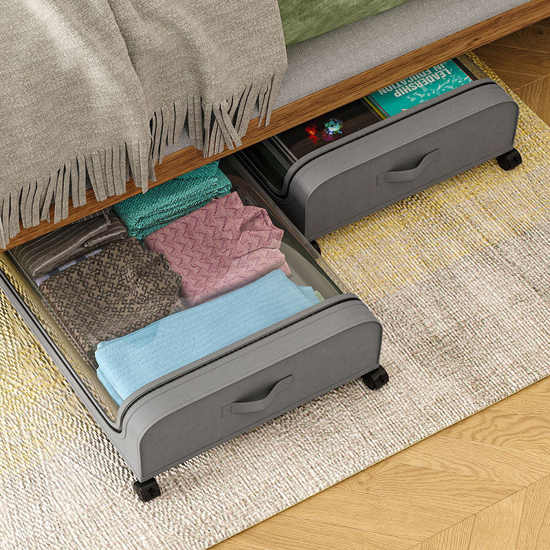 Unterbettkommode mit Rollen – Faltbare Aufbewahrungsbox für das Schlafzimmer – Unterbett-Organizer mit Sichtfenster & Griffen – Staubdichte Stoffbox für Bettwäsche & Kleidung – Grau