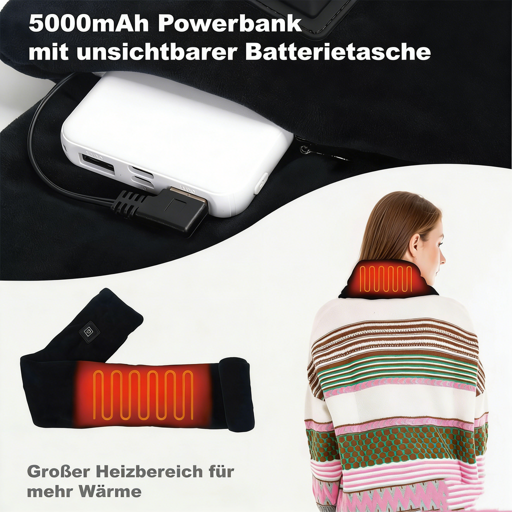 USB Beheizbarer Schal für Damen & Herren – 3 Heizstufen Elektrischer Heizschal – Waschbarer Nackenwärmer mit Thermostat – Winterwärmer für Nacken & Schulter