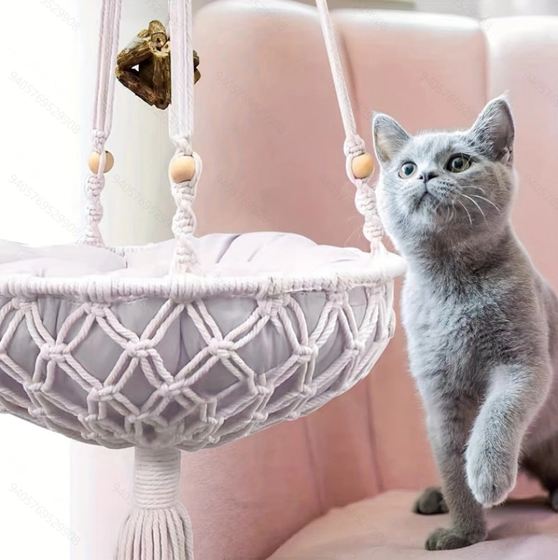 Vierjahreszeiten Katzennest Hängematte Handgewebtes Baumwollseil Katzenbett Halbgeschlossene Katzenhöhle Haustierbett