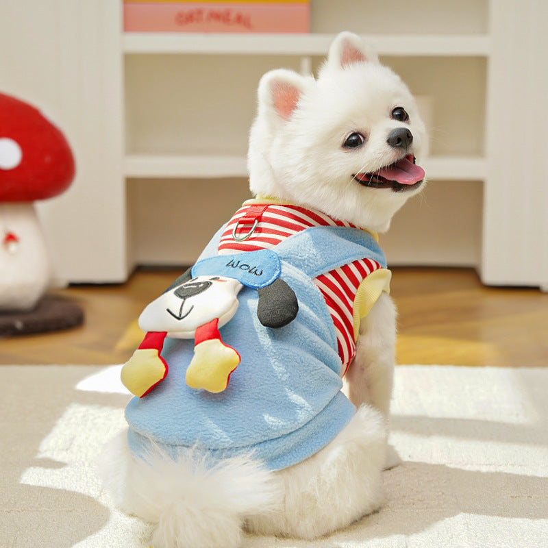 Warmer Haustier-Overall aus weichem Polarfleece – 4-Bein Hundeschlafanzug für Katzen, Teddy & Bichon – Niedliches Design mit Kuscheltier – Winterbekleidung für kleine Hunde