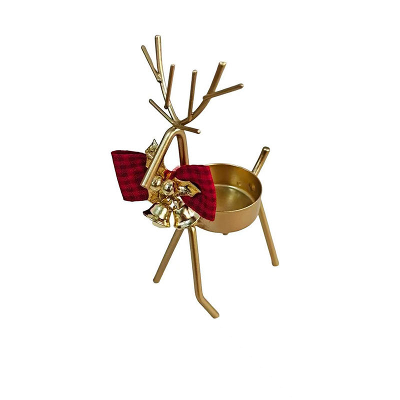 Weihnachtlicher Elch Kerzenhalter aus Metall mit Glocken und Schleife Weihnachtsdekoration