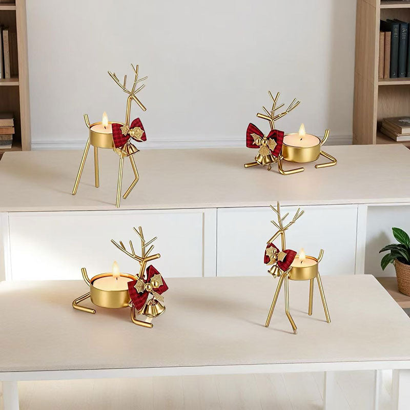 Weihnachtlicher Elch Kerzenhalter aus Metall mit Glocken und Schleife Weihnachtsdekoration