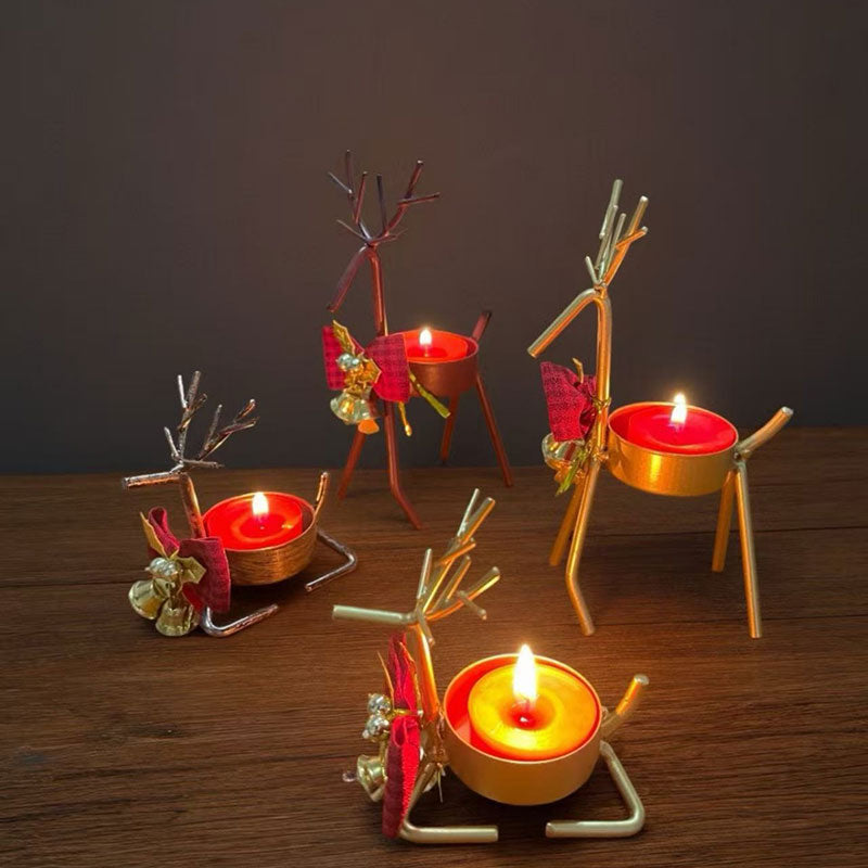 Weihnachtlicher Elch Kerzenhalter aus Metall mit Glocken und Schleife Weihnachtsdekoration