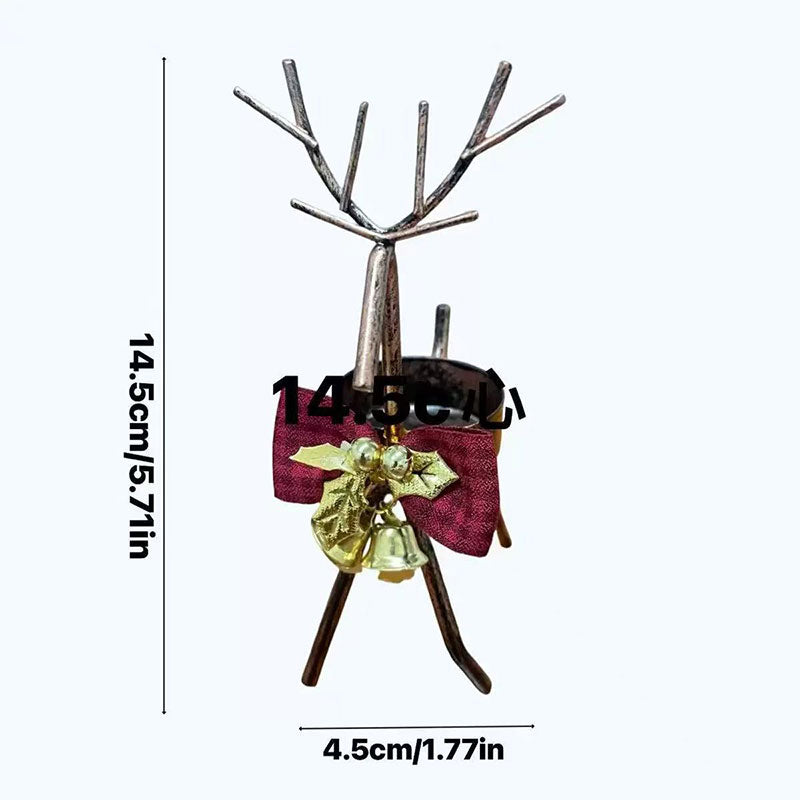 Weihnachtlicher Elch Kerzenhalter aus Metall mit Glocken und Schleife Weihnachtsdekoration