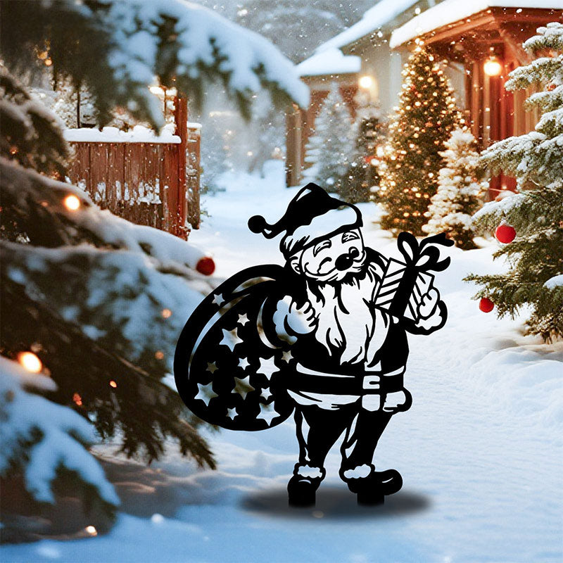 Weihnachts Metall Silhouette Gartenstecker – Santa Outdoor Deko für Rasen & festliche Atmosphäre