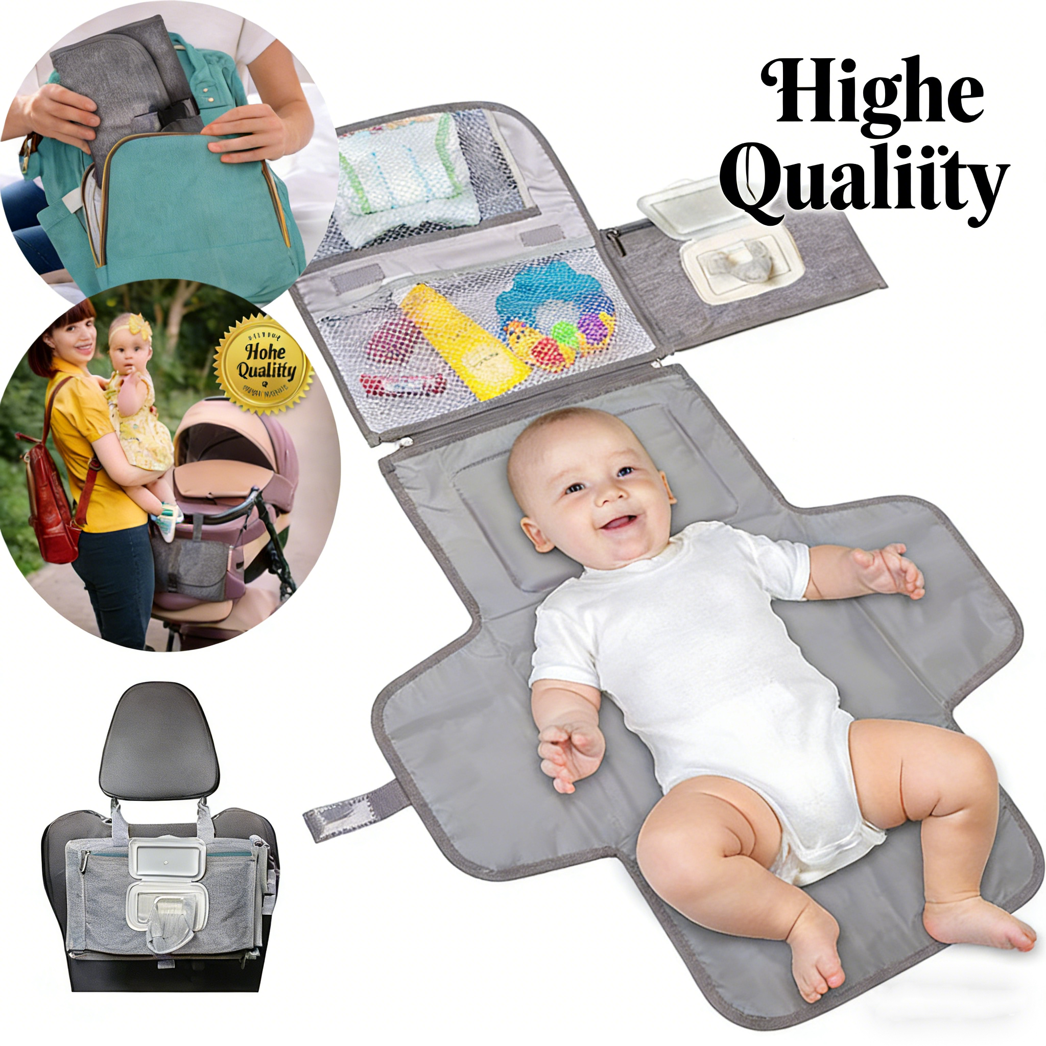 Wickelunterlage für Unterwegs – Tragbare & wasserdichte Wickelmatte für Babys – Abwischbare Wickelhilfe für die Wickeltasche – Universal Design für Neugeborene