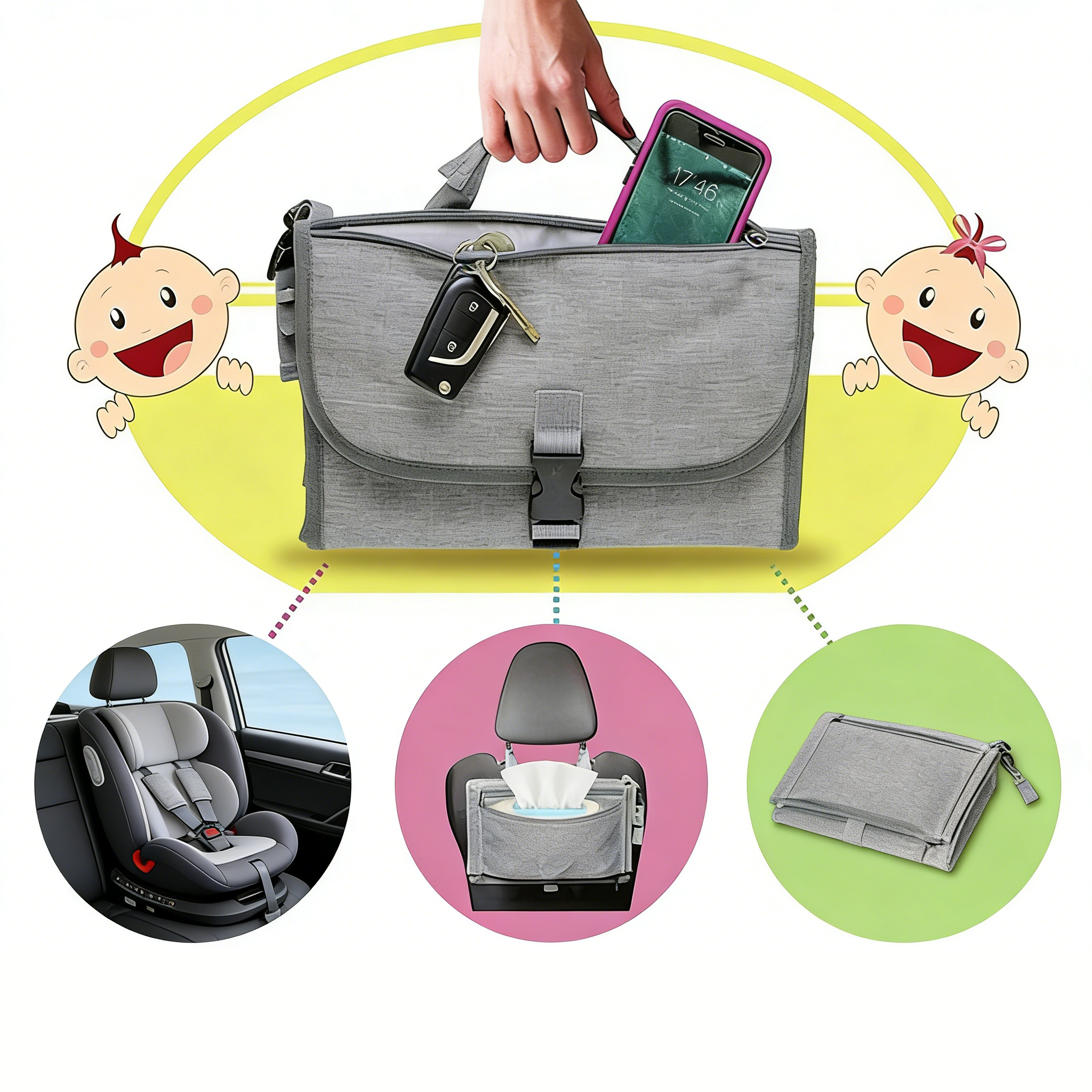 Wickelunterlage für Unterwegs – Tragbare & wasserdichte Wickelmatte für Babys – Abwischbare Wickelhilfe für die Wickeltasche – Universal Design für Neugeborene