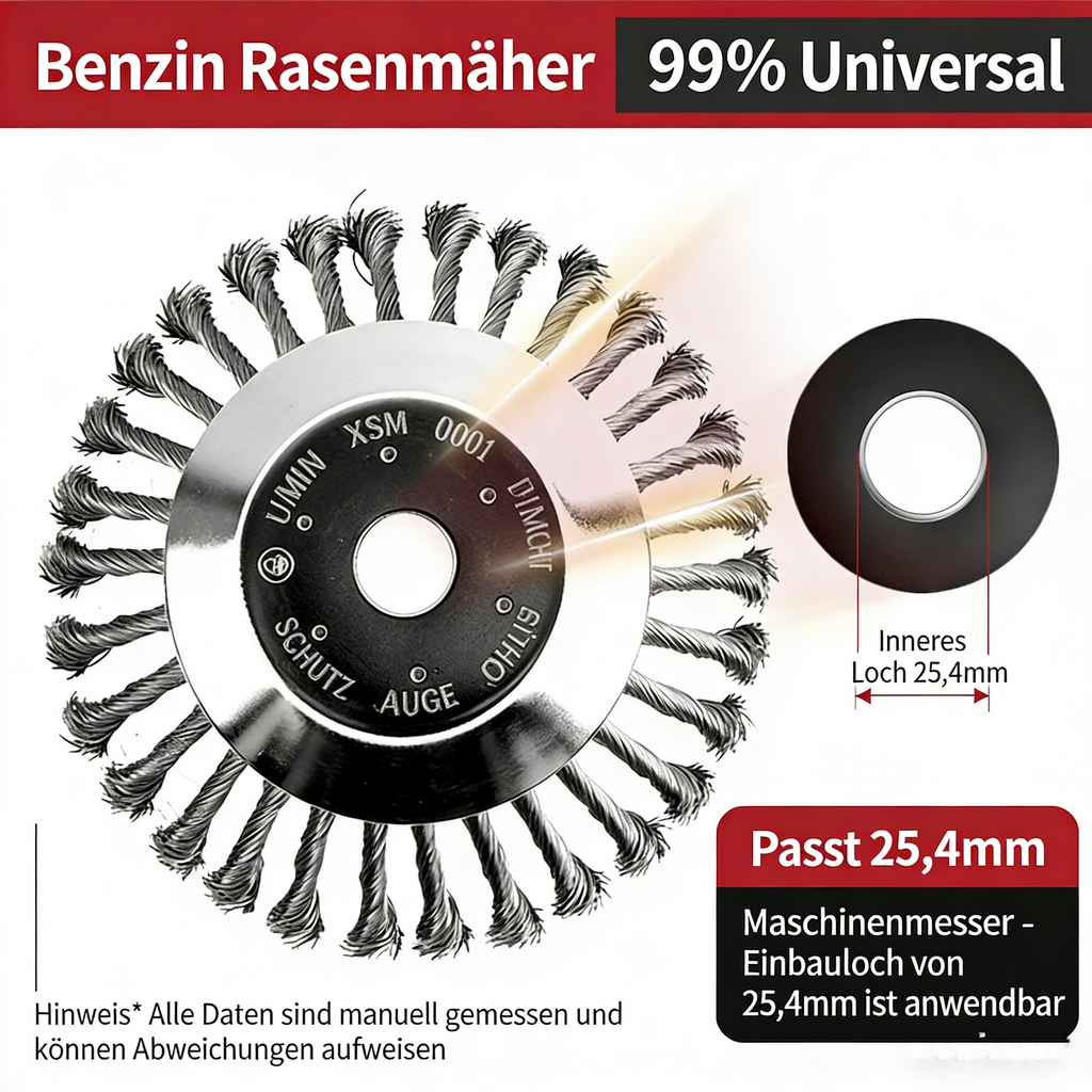 Wildkrautbürste für Motorsense – Robuste Stahlbürste für Freischneider – Unkrautbürste für Pflastersteine & Ecken – Universelle Aufnahme für Benzin-Motorsensen