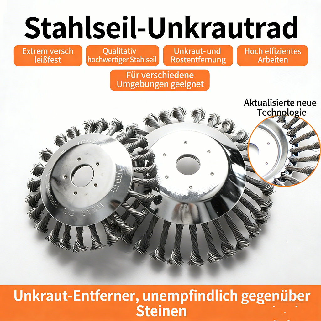 Wildkrautbürste für Motorsense – Robuste Stahlbürste für Freischneider – Unkrautbürste für Pflastersteine & Ecken – Universelle Aufnahme für Benzin-Motorsensen