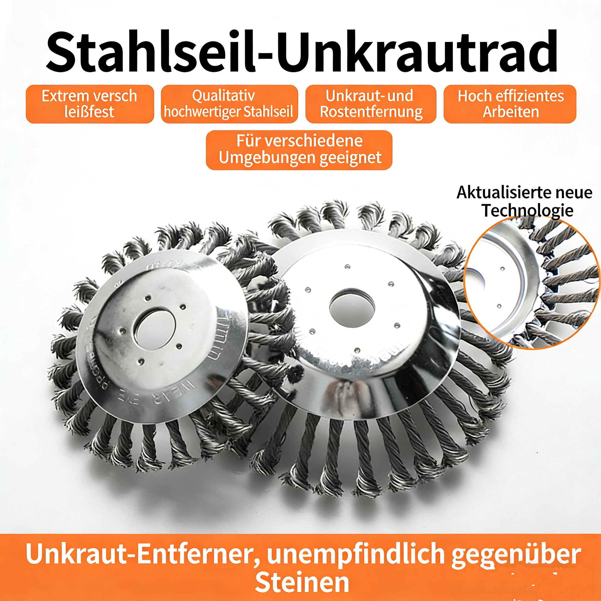 Wildkrautbürste für Motorsense – Robuste Stahlbürste für Freischneider – Unkrautbürste für Pflastersteine & Ecken – Universelle Aufnahme für Benzin-Motorsensen
