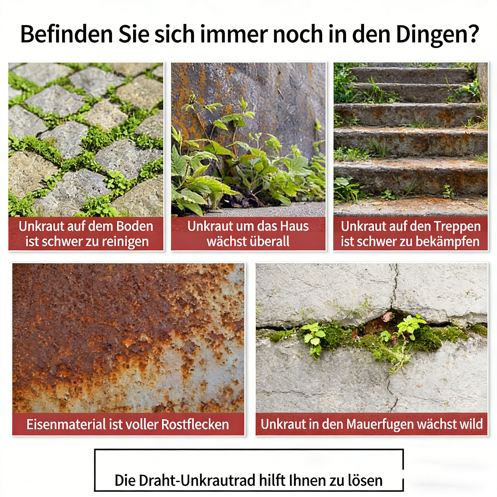 Wildkrautbürste für Motorsense – Robuste Stahlbürste für Freischneider – Unkrautbürste für Pflastersteine & Ecken – Universelle Aufnahme für Benzin-Motorsensen